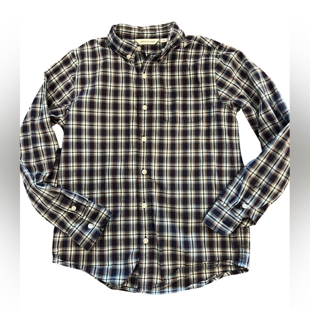 Janie and Jack Boys Navy Plaid Button Down Shirt Size 10 Classic Preppy - Picture 3 of 5